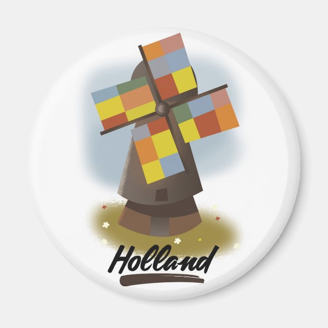 Imán Afiche de viaje del molino de viento de Holanda (Frente)