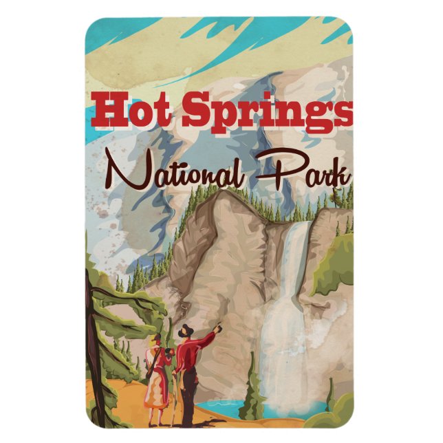 Imán Afiche de viaje del Parque Nacional de Hot Springs (Vertical)