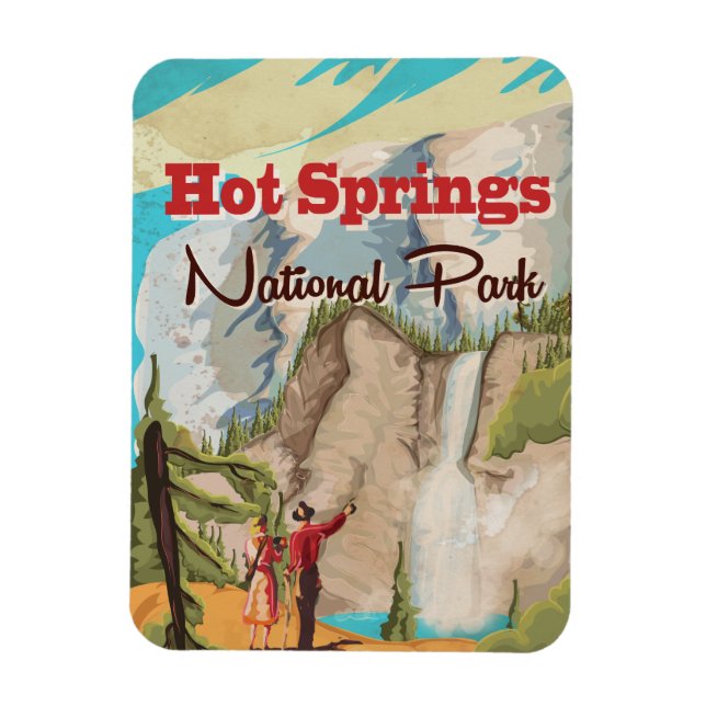Imán Afiche de viaje del Parque Nacional de Hot Springs (Vertical)