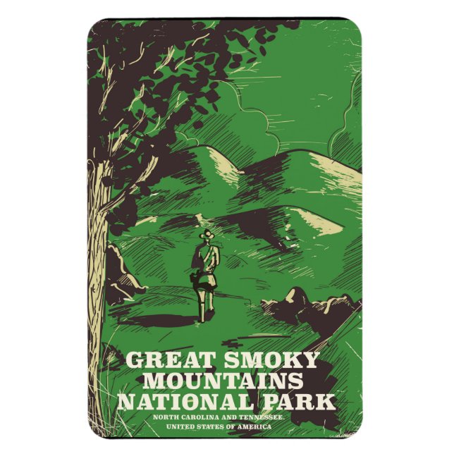 Imán Afiche de viaje del Parque Nacional de las Montaña (Vertical)