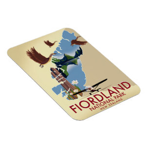 Imán Afiche de viaje del Parque Nacional Fiordland Nuev