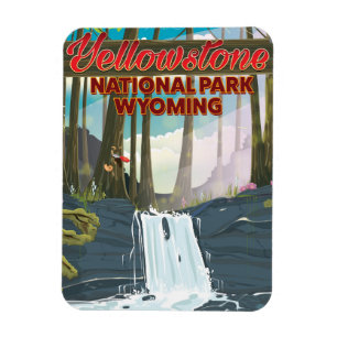 Imán Afiche de viaje del Parque Nacional Yellowstone, W