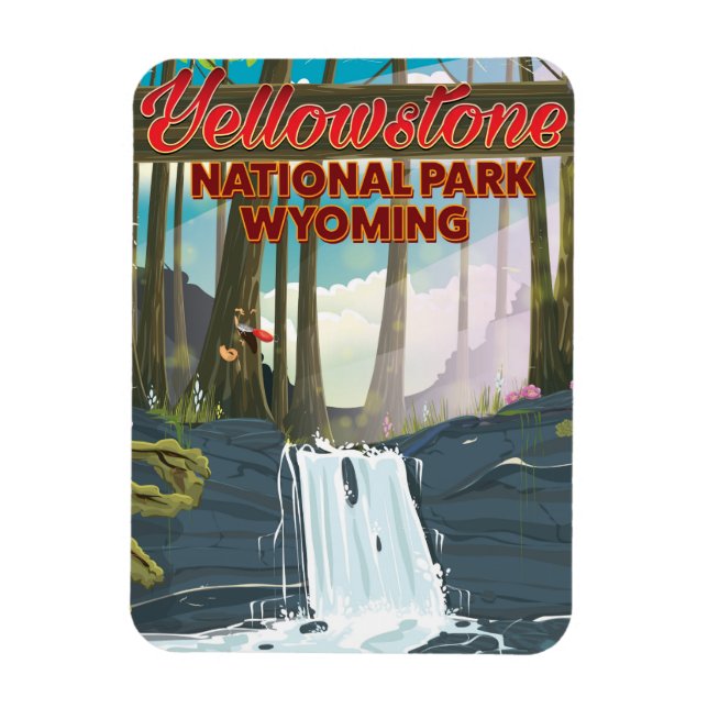 Imán Afiche de viaje del Parque Nacional Yellowstone, W (Vertical)