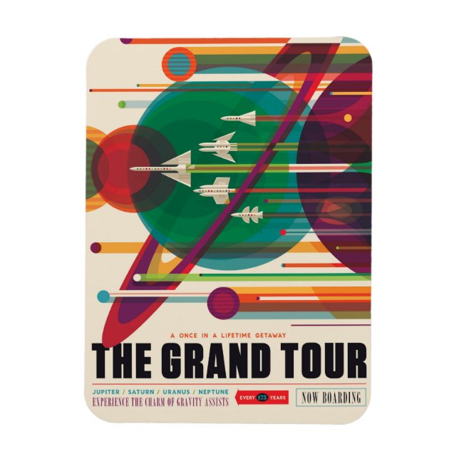 Imán Afiche de viaje en el espacio retro - Grand Tour d (Vertical)