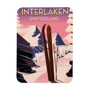 Imán Afiche de viaje en esquí de Suiza Interlaken.