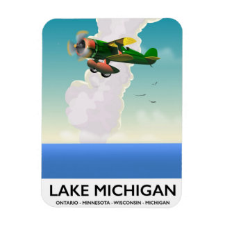 Imán Afiche de viaje en vuelo del lago Michigan