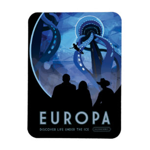 Imán Afiche de viaje espacial retro - Europa de la luna