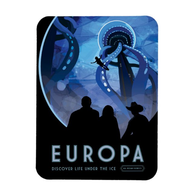 Imán Afiche de viaje espacial retro - Europa de la luna (Vertical)