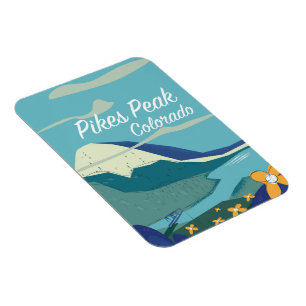 Imán Afiche de viaje estilo añeja Pikes Peak Colorado