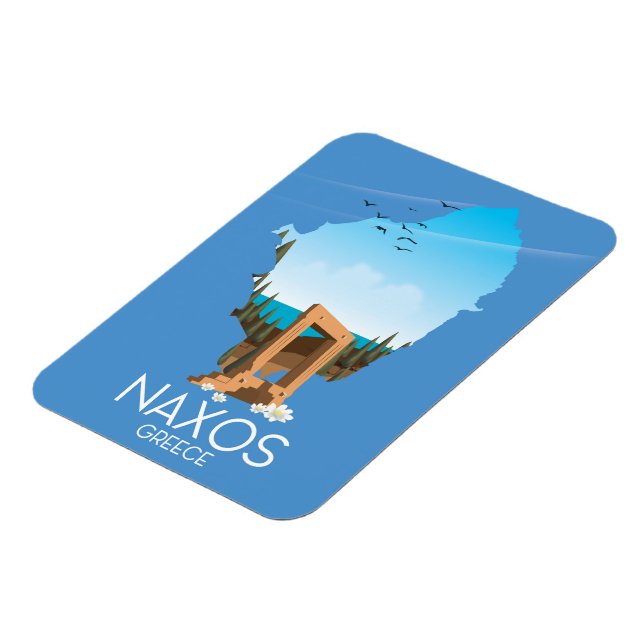 Imán Afiche de viaje griego del Mapa de Naxos. (Lado Izquierdo)
