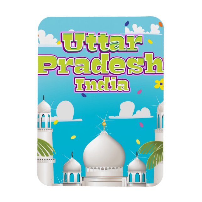 Imán Afiche de viaje indio de Uttar Pradesh. (Vertical)