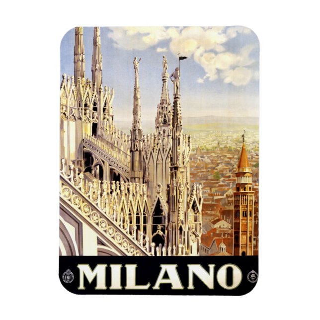 Imán Afiche de viaje italiano de la ciudad de Milán, 19 (Vertical)