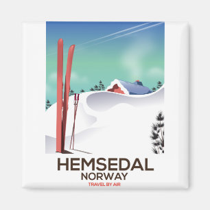 Imán Afiche de viaje para esquí de Hemsedal