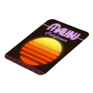 Imán Afiche de viaje por la puesta del sol en Malibu Ca