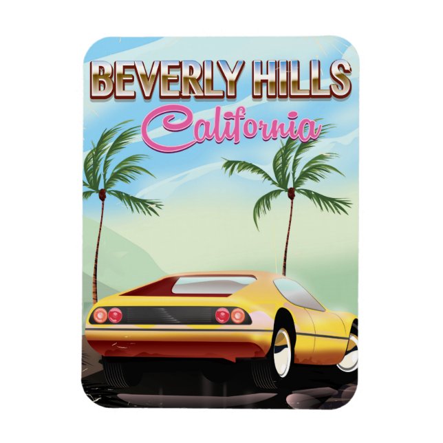 Imán Afiche de viaje retro de Beverly Hills California (Vertical)