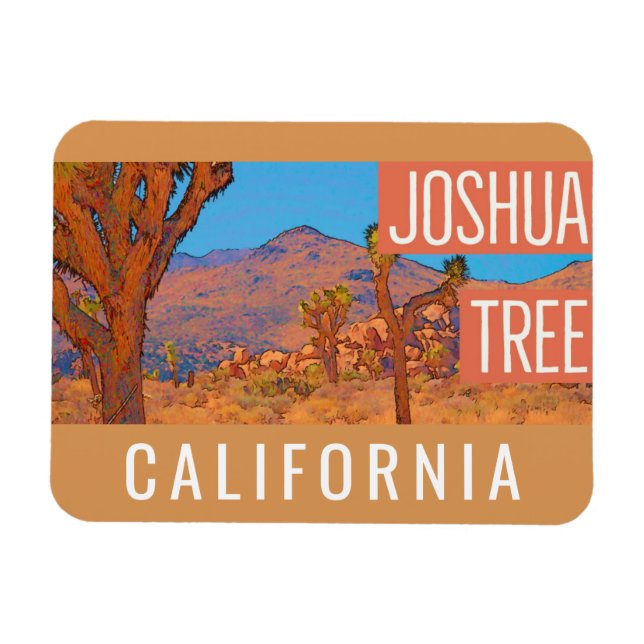 Imán Afiche de viaje retro de Joshua Tree California (Horizontal)