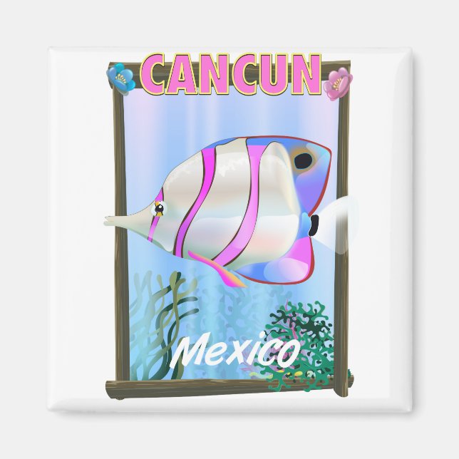 Imán Afiche de viaje tropical de Cancún (Frente)