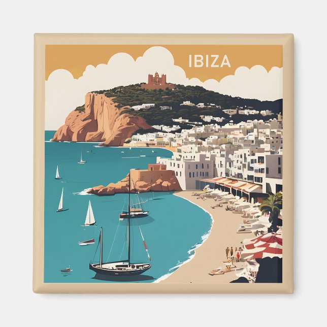 Imán Afiche de viajes de Ibiza, España (Frente)