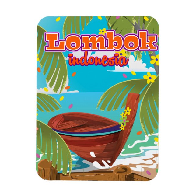 Imán Afiche de viajes de vacaciones de la isla de Lombo (Vertical)