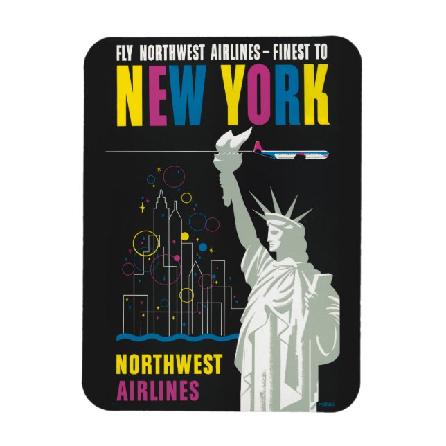 Imán Afiche De Viajes Para Volar Northwest Airlines (Vertical)