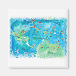 Imán Afiche del mapa de viajes en crucero del Caribe An