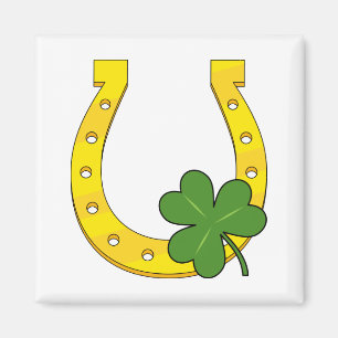 Imán Afortunada Herradura Dorada con Shamrock on White