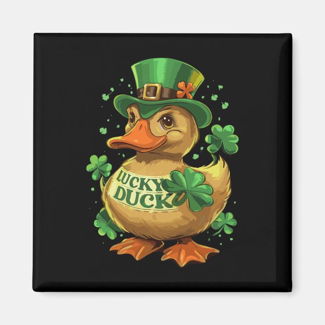 Imán Afortunado Duck Shamrock Funny St Patricks Day Wat (Frente)