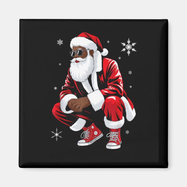 Imán African American Christmas Pajama Xmas Afro Santa  (Frente)