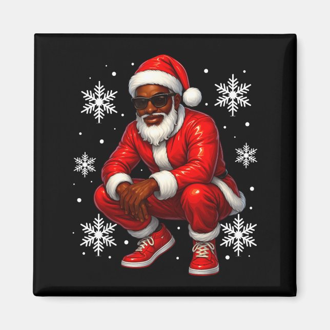 Imán African American Cool Santa Claus Christmas Pajama (Frente)