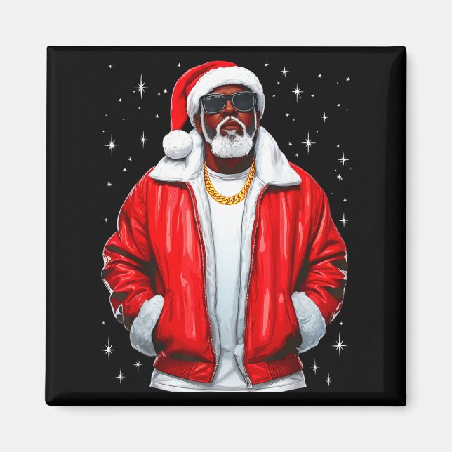 Imán African American Santa Christmas Pajamas Cool Blac (Frente)