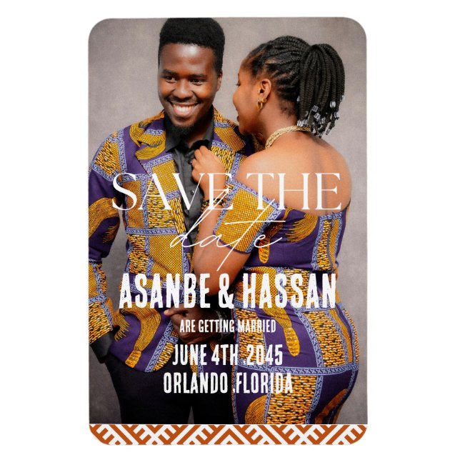 Imán African Print with Photo Wedding Save the Date  (Vertical)