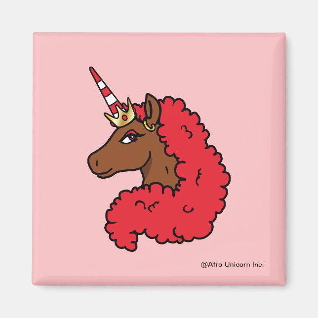 Imán Afro rojo unicornio (Frente)