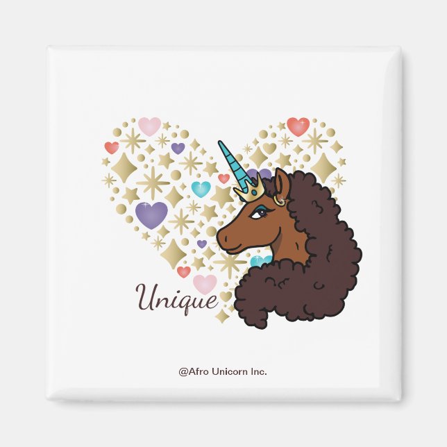 Imán Afro Unicornio | Diseño de corazón único (Frente)