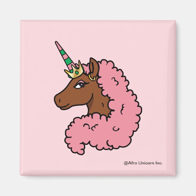 Imán Afro Unicornio rosa claro (Frente)