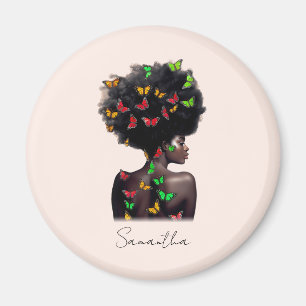 Imán Afroamericana con afro relleno de mariposa