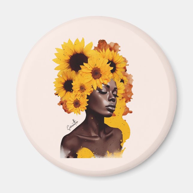 Imán Afroamericana con pelo afro girasol (Frente)