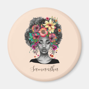 Imán Afromujer floral elegante