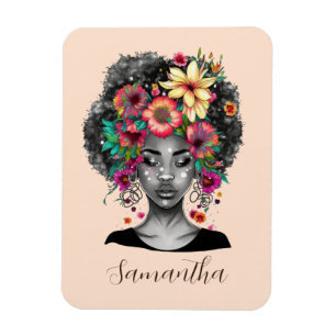 Imán Afromujer floral elegante