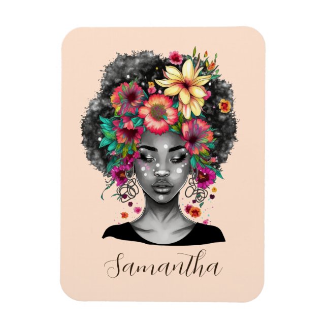 Imán Afromujer floral elegante (Vertical)