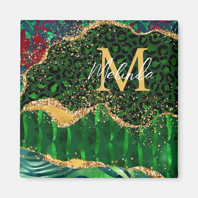 Imán Agante de impresión de animales de safari verde (Frente)