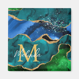 Imán Agante Purpurina de la imitación azul y verde del