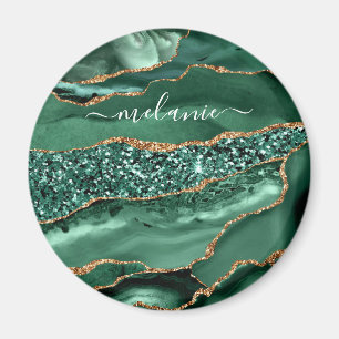 Imán Agate Green Gold Purpurina Geode Marble Custom Nam