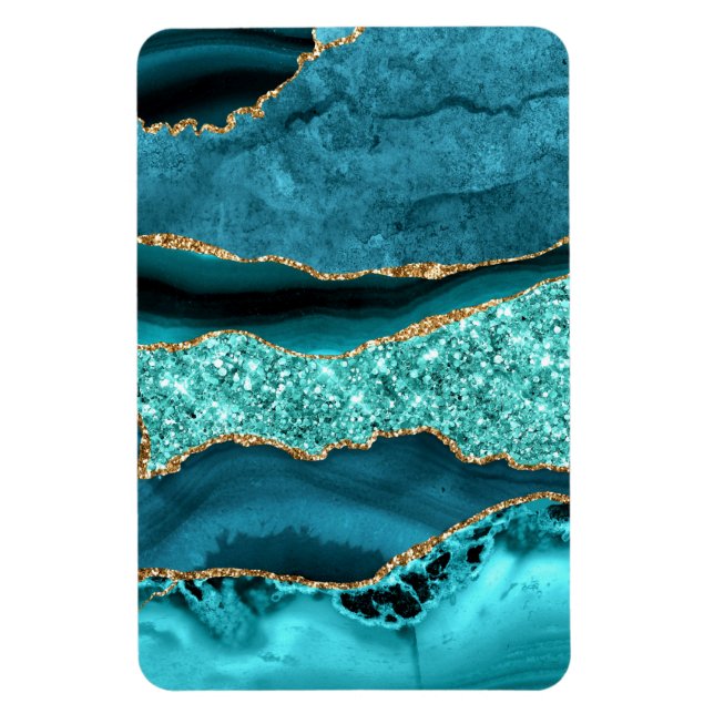 Imán Agate Verde azulado Purpurina de oro azul Marble A (Vertical)