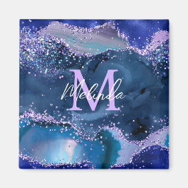 Imán Agato oceánico azul oscuro y morado Purpurina