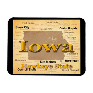 Imán Aged Iowa State Prige Map Silhouette