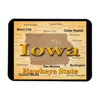 Imán Aged Iowa State Prige Map Silhouette