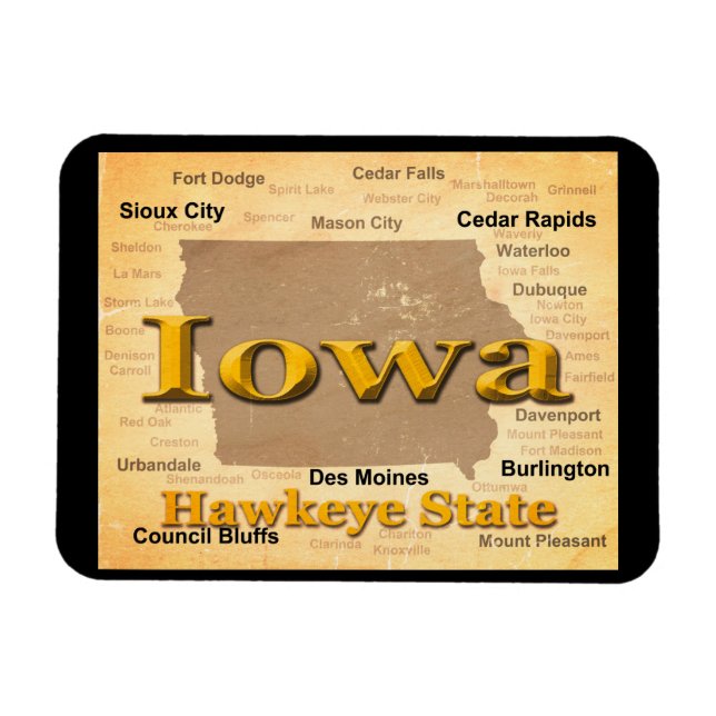 Imán Aged Iowa State Prige Map Silhouette (Horizontal)