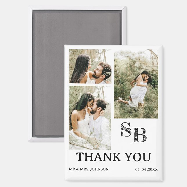 Imán Agradecimiento de Boda con Foto Moderna (Anverso/Reverso)