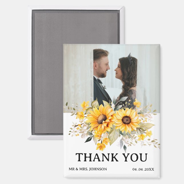 Imán Agradecimiento de Boda con Girasoles Rústicos (Anverso/Reverso)