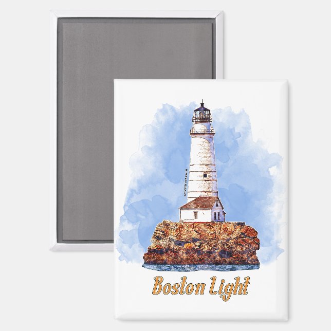 Imán Agua del faro de luz de Boston - Massachusetts (Anverso/Reverso)
